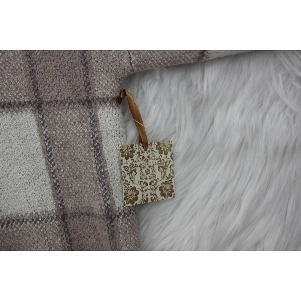 Christian Siriano L Beige Plaid Mock Neck Sweater Windowpane Soft Knit Top #746 - Picture 8 of 13